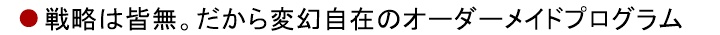 3、戦略は皆無。だから変幻自在のオーダーメイドプログラム